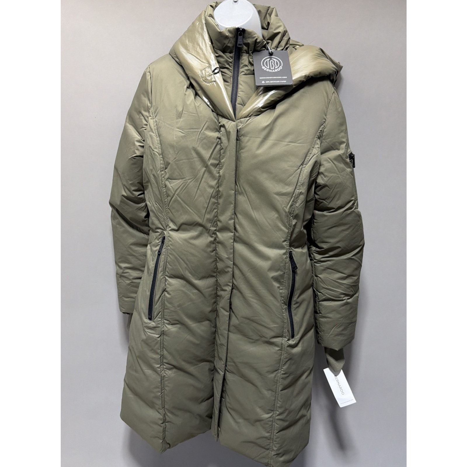 Nwt Bernardo Hooded Puffer Jacket Sz Large In Olive Greenbernardo Women Puffer